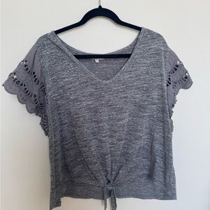 Maurices Heather Gray Lace Sleeve Tee